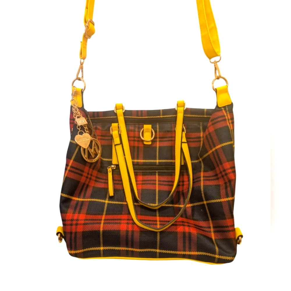 Mia K Collection Yellow and Red Plaid Tote Bag